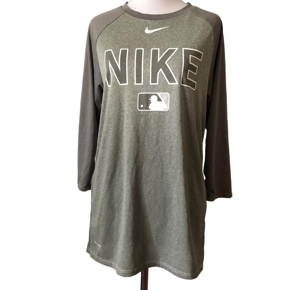 Men’s Nike Dri Fit Baseball 3/4 Sleeve Shirt Gray Size Small